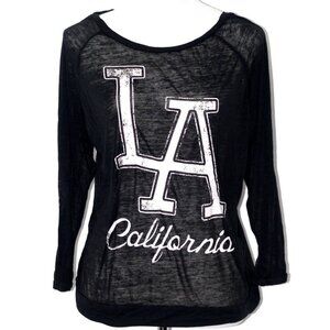 Distressed Sheer Black ¾ Sleeve Fifth Sun Womens Large Shirt Top LA California